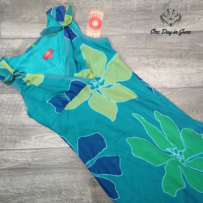 Sangria Floral Maxi Dress Turquoise Green Blue V Neck Tie Strap NWT Size 12