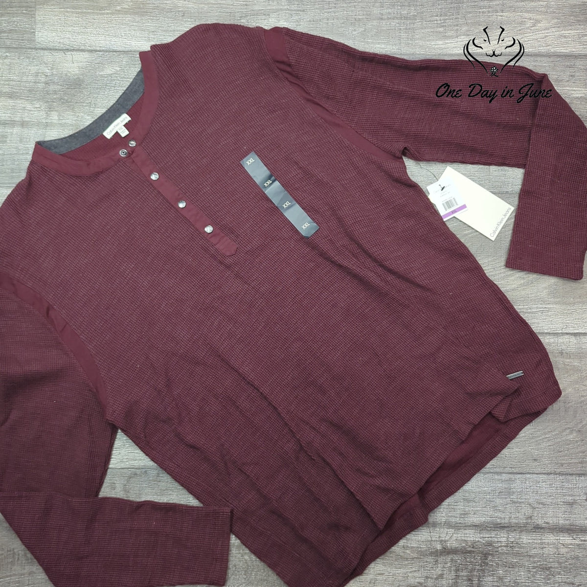 Calvin Klein Jeans Thermal Henley Shirt Burgundy Waffle Knit NWT Size XXL