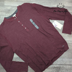 Calvin Klein Jeans Thermal Henley Shirt Burgundy Waffle Knit NWT Size XXL