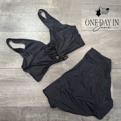 Zando High Waist Cross Front Lace Up Bikini Swimsuit Size L