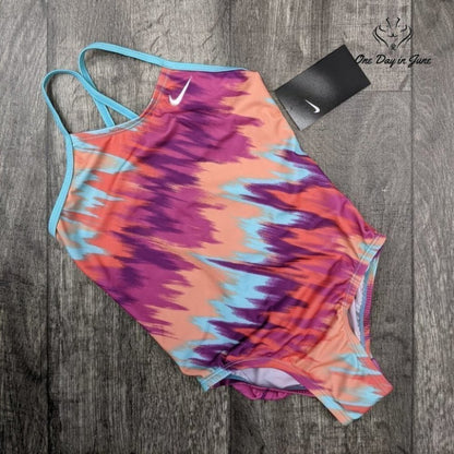 Nike Crossback One Piece Swimsuit Abstract Print Purple Orange Blue NWT Size XS