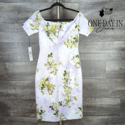 Calvin Klein Off Shoulder Floral Scuba Sheath Dress NWT $134 Lilac Size 6