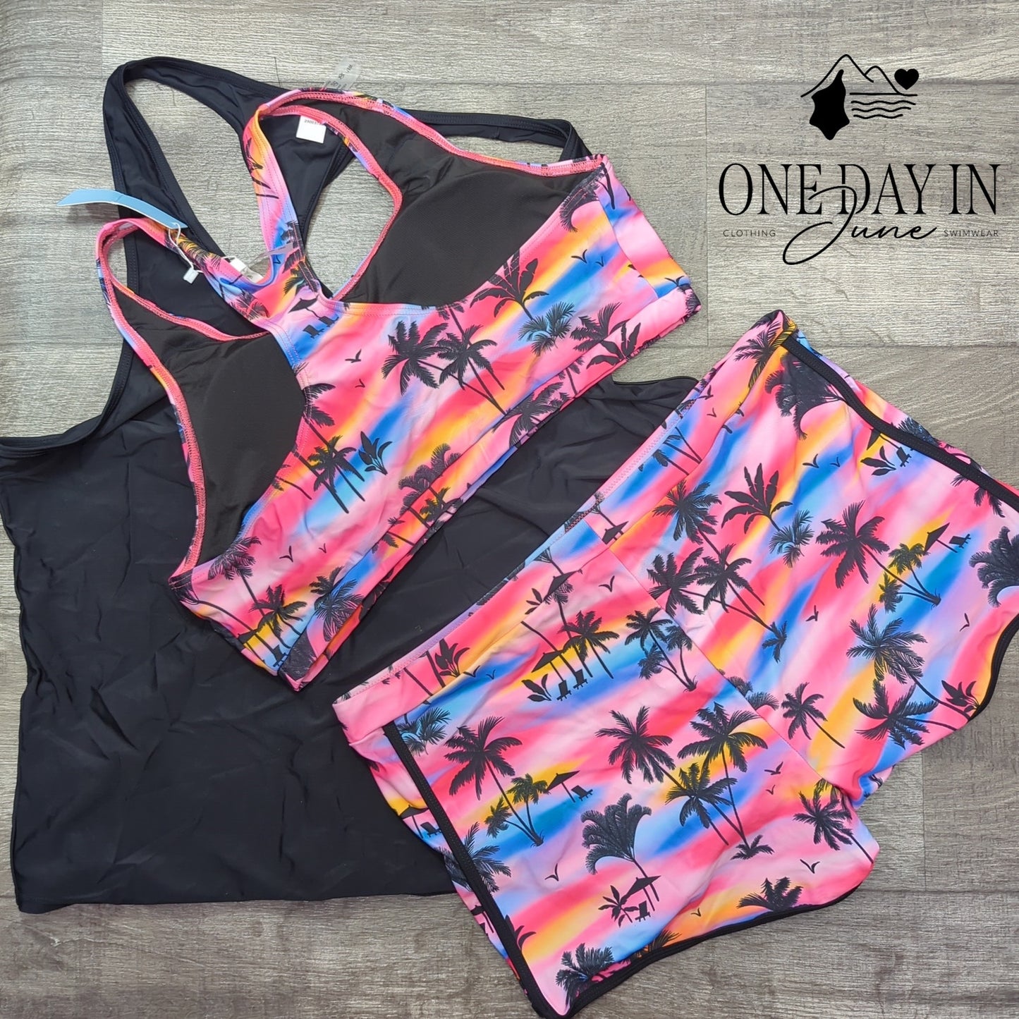 Yonique Plus Size Crop Top Boy Short 3 Piece Bikini Swimsuit Size 18W