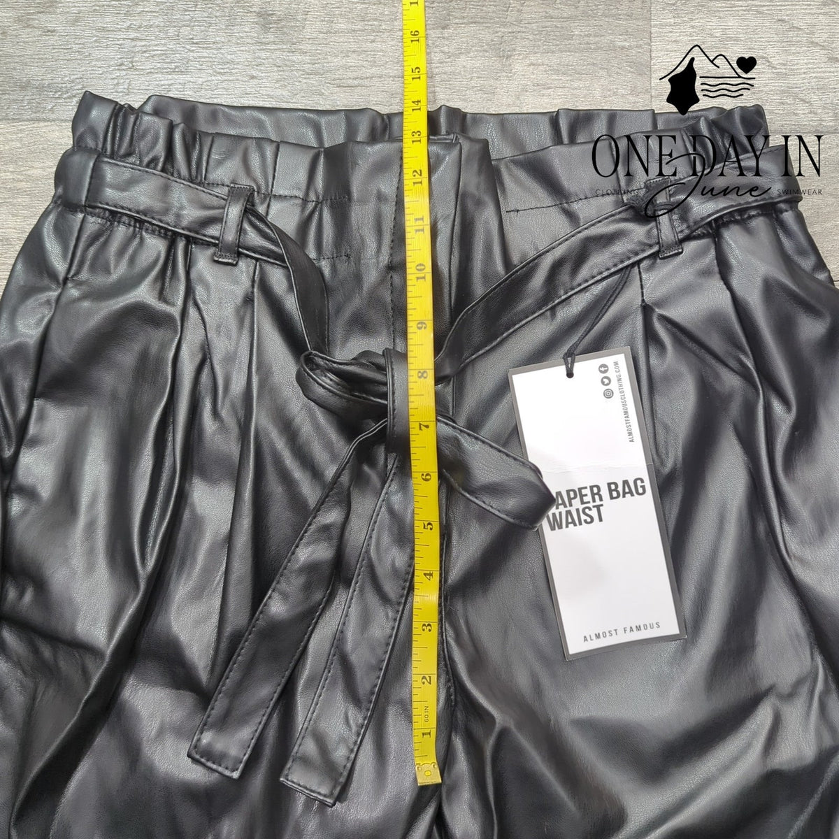 Almost Famous Faux Leather Paperbag Waist Belted Pants Black NWT Size XL