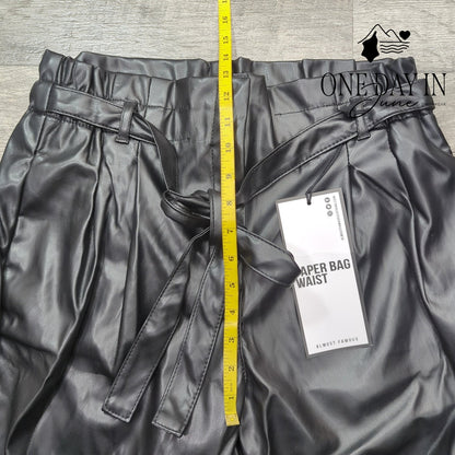 Almost Famous Faux Leather Paperbag Waist Belted Pants Black NWT Size XL