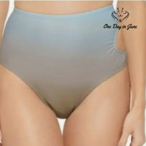 DKNY Cut Out Bikini Bottom High Waist Side Ruched Gray NWT $58 Size S