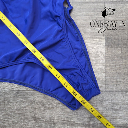Adisputent Lace Up Back One Piece Swimsuit Royal Blue Size M