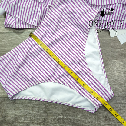 Vimpunec One Shoulder Ruffle High Waist Bikini Purple Stripe NWT Size M