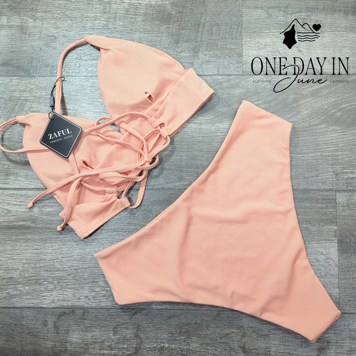 Zaful Ribbed High Waist Bikini Swimsuit Size XL