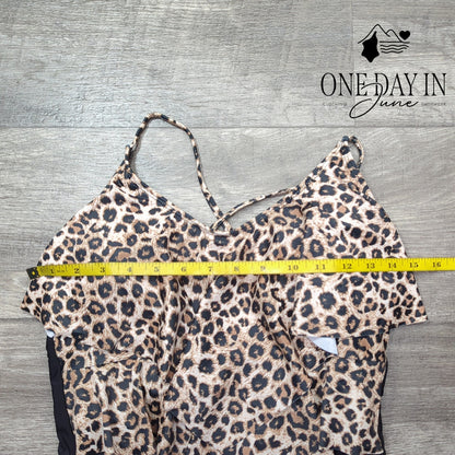 CharmLeaks Leopard Print Lace Up Back Flounce One Piece Swimsuit Size M