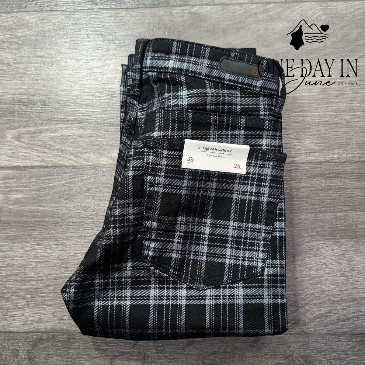 AG Adriano Goldschmied Farrah High Rise Skinny Jeans Black Plaid Size 2 (26)