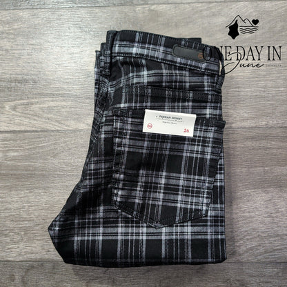 AG Adriano Goldschmied Farrah High Rise Skinny Jeans Black Plaid Size 2 (26)
