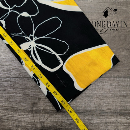 Natori Slim Fit Floral Pants Black Yellow White Side Zip NWT Size 4
