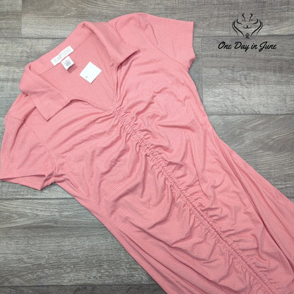 Planet Gold Short Sleeve Ribbed Ruched Midi Dress Size XL
