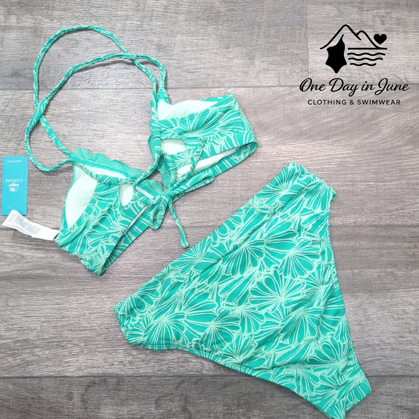 Cupshe Textured Tie Back High Waist Bikini Swimsuit Size S