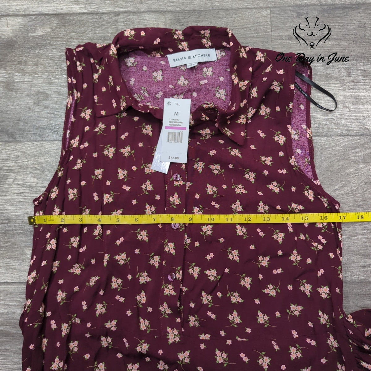 Emma & Michele Floral Sleeveless Button Front Midi Dress Burgundy NWT Size M