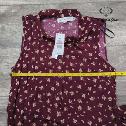 Emma & Michele Floral Sleeveless Button Front Midi Dress Burgundy NWT Size M