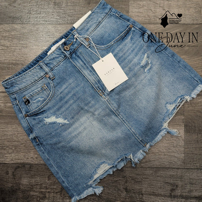KanCan Hey Girl Distressed Denim Skirt Size L