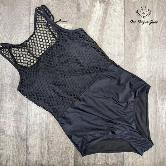 Amzbrly High Neck Fishnet One Piece Swimsuit Size M