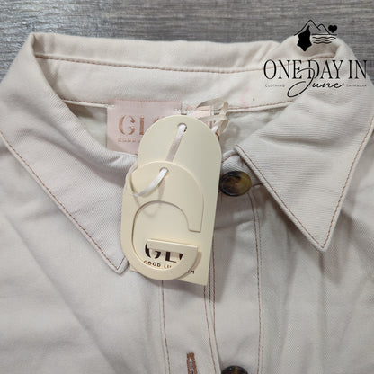 GLG Crop Button Front Short Sleeve Top Size M