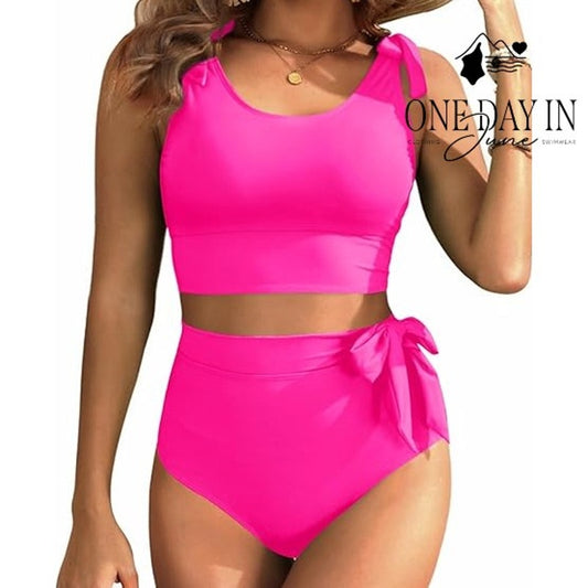 Yonique Tie Shoulder High Waist Bikini Swimsuit Size M