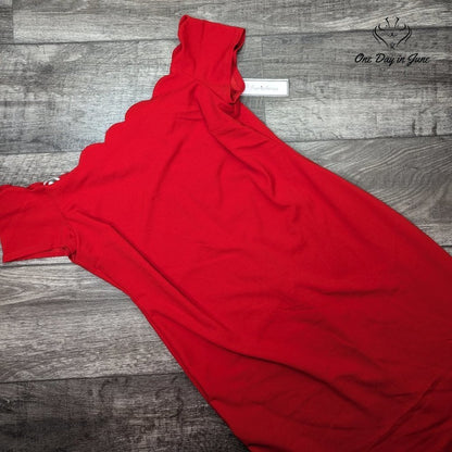 Premier Amour Off Shoulder Scallop Edge Mini Dress Size 14