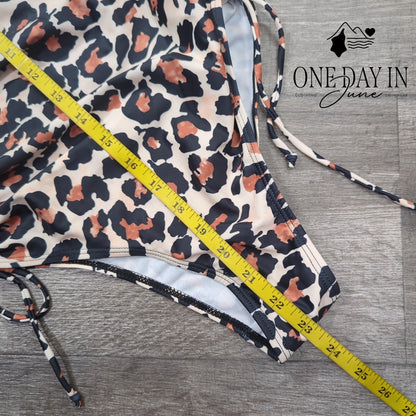 Aolro Leopard Drawstring One Piece Swimsuit Size S