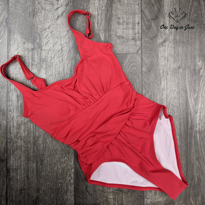Upopby Ruched Slimming One Piece Swimsuit Red Tummy Control Size S