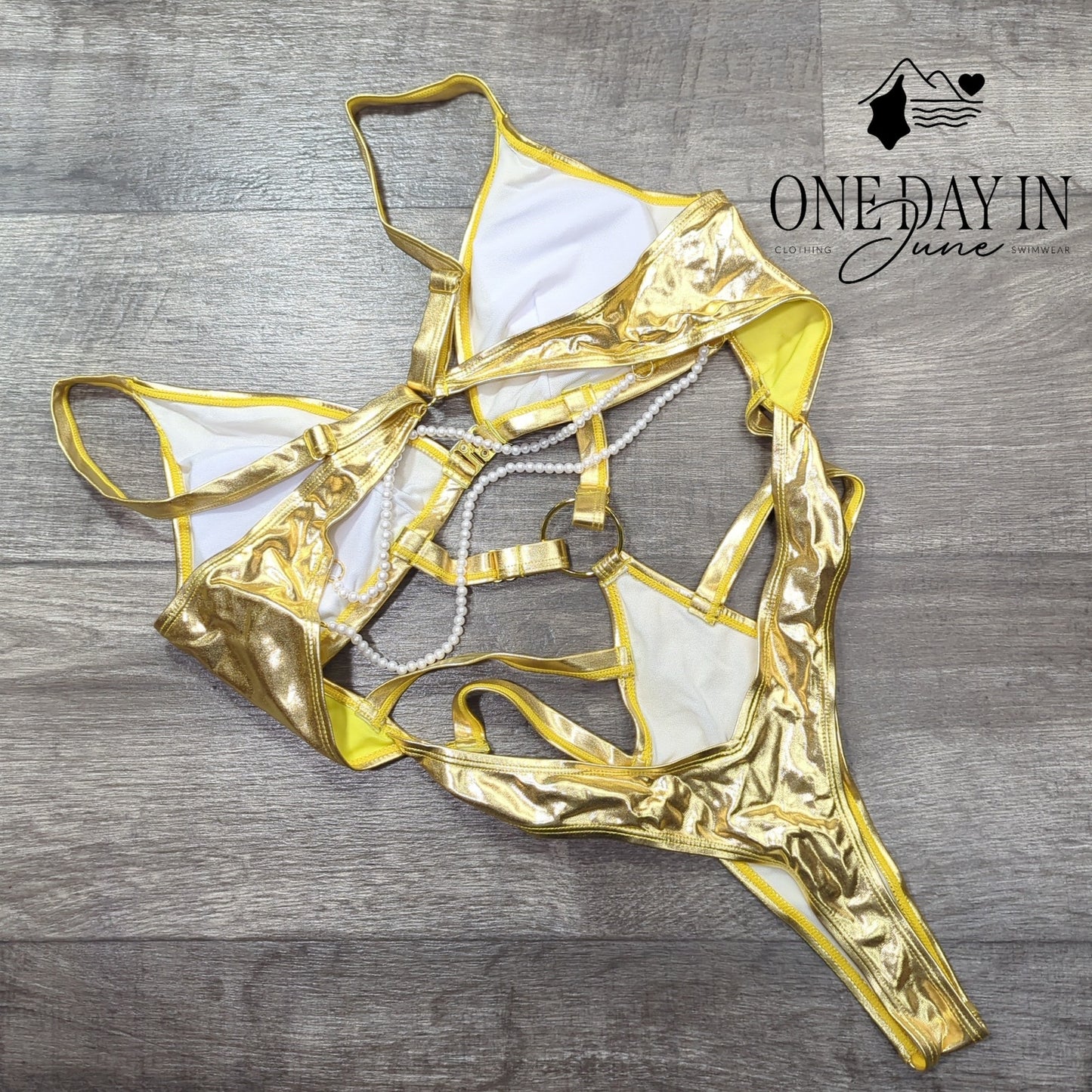 Beaudrm Pearl Accent Cut Out Thong One Piece Swimsuit Size S