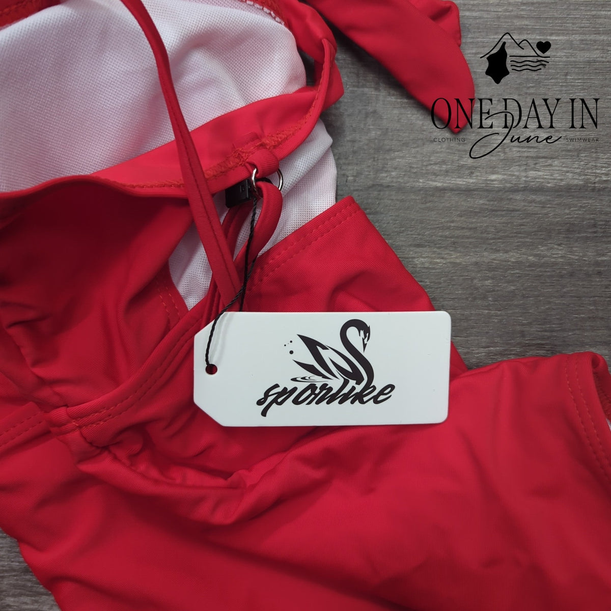 Sporlike Red Ruffle One Shoulder Tie Back One Piece Swimsuit NWT Size S