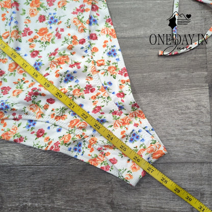 Aleumdr Floral Ribbed Cheeky One Piece Swimsuit Size M