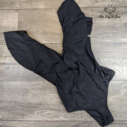 Tempt Me Ruffled Lace Up V Neck Plunge One Piece Size S