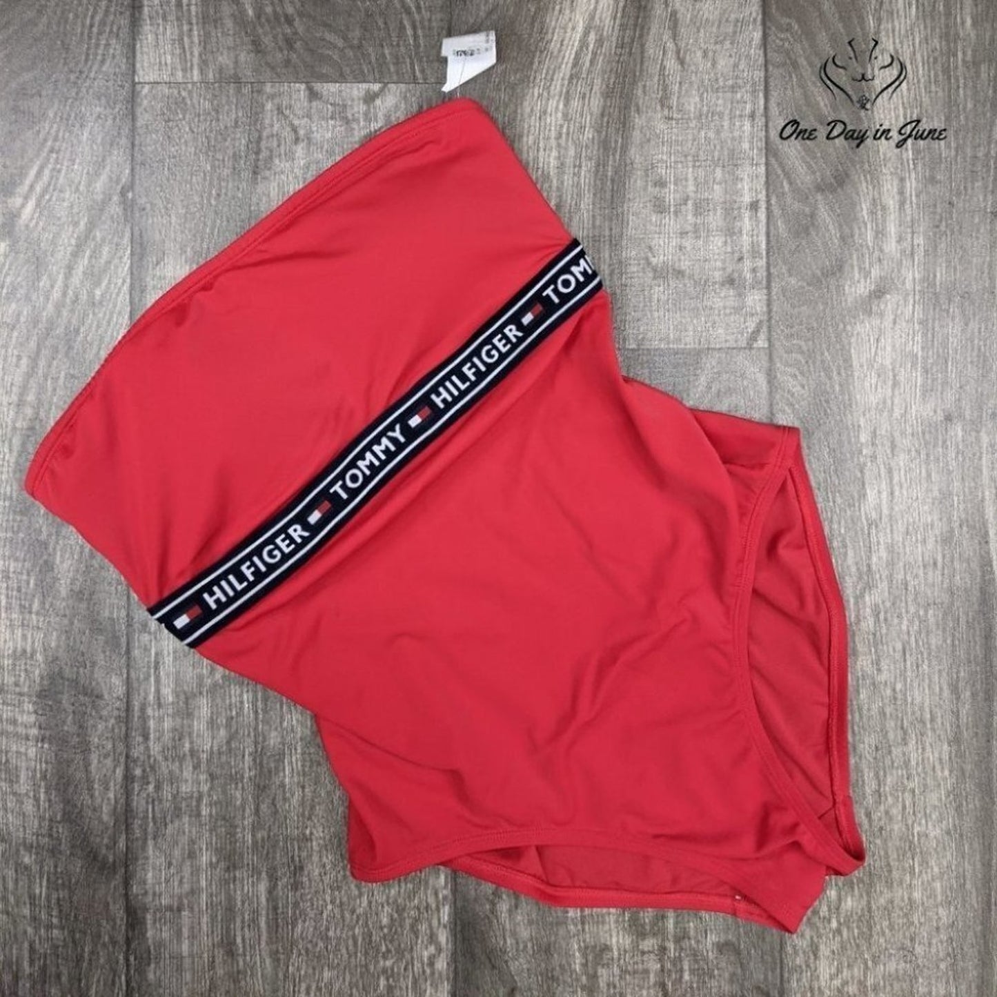 Tommy Hilfiger One Piece Swimsuit Red Strapless Logo Band NWT Size XL