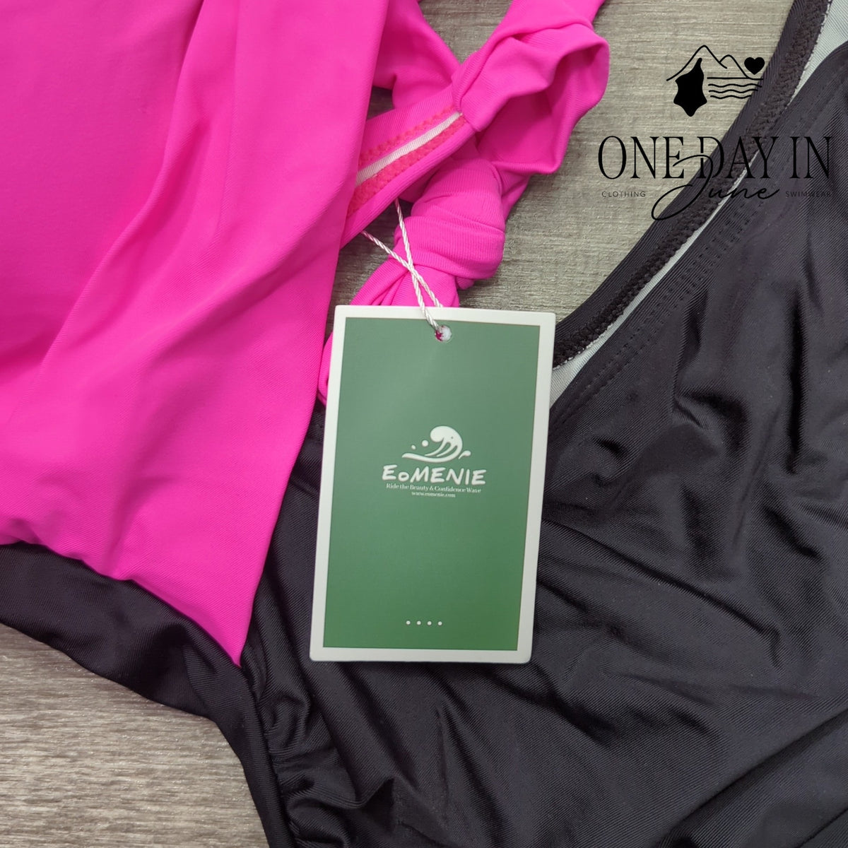 Eomenie Cross Front Cut Out One Piece Swimsuit Pink Black NWT Size XL