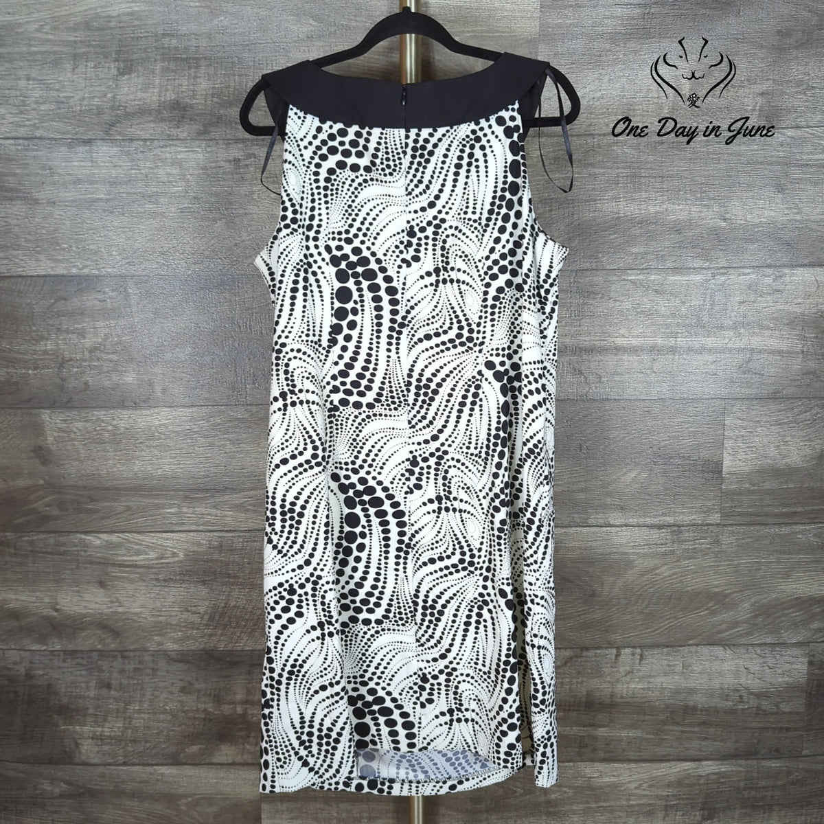 Kim Rogers Black White Abstract Dot Print Sleeveless Sheath Dress Size 14W