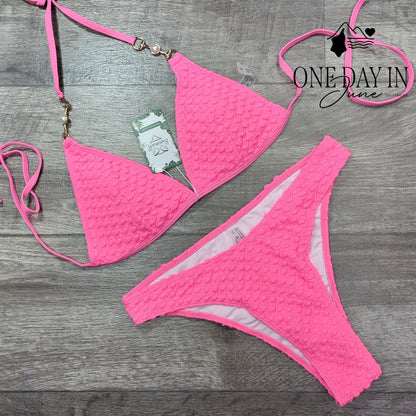 Swimall Textured Halter Bikini Swimsuit Size M