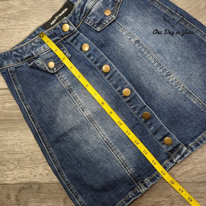 Ashley Mason Snap Front Denim Mini Skirt Size S