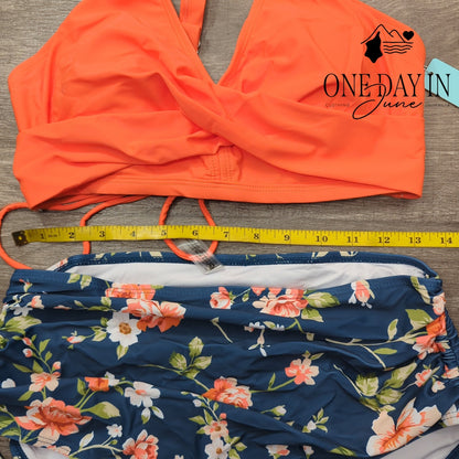 Aqua Eve Cross Front Drawstring High Waist Bikini Swimsuit Size L