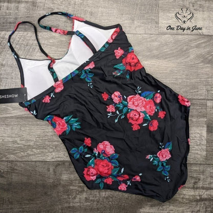 Sheshow Ruched Front Adjustable One Piece Swimsuit Size L