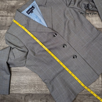 Evan Picone Plaid 3 Button Suit Jacket Blazer Gray Blue NWT Size 14