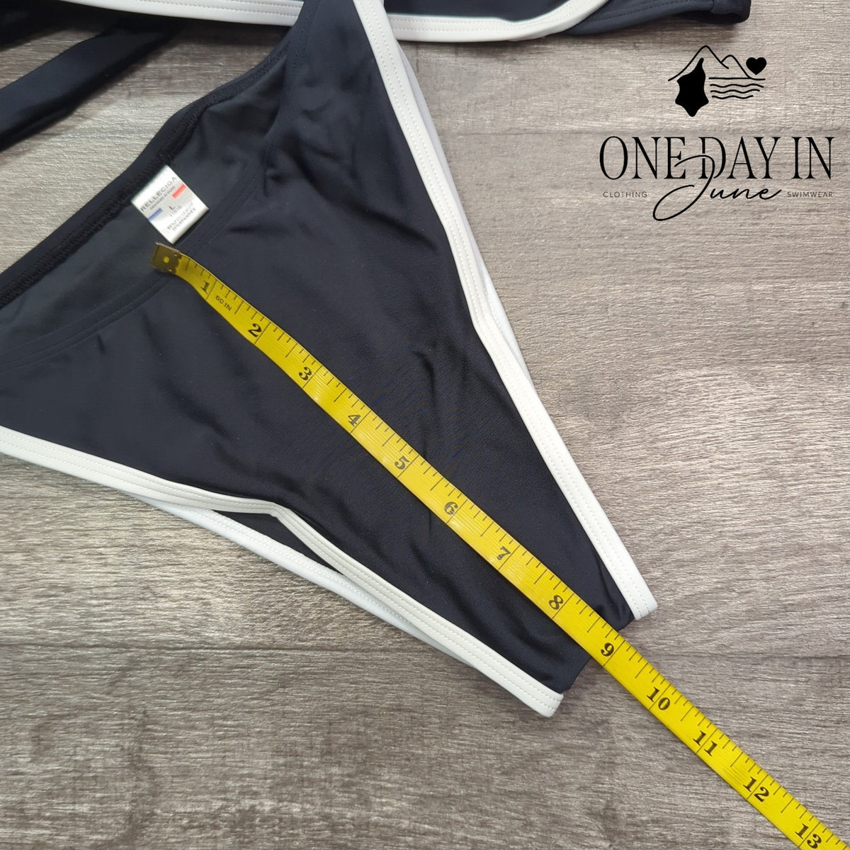 Relleciga Black White Trim Tie Back Bikini Swimsuit NWT Size L