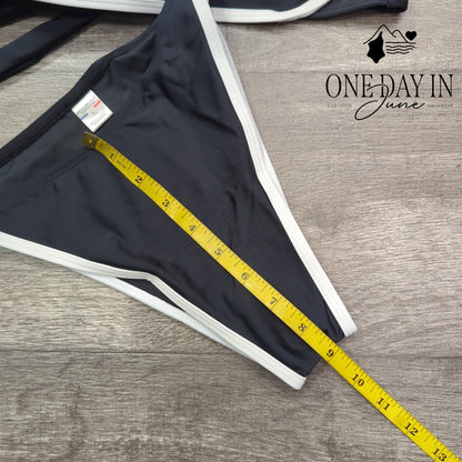 Relleciga Black White Trim Tie Back Bikini Swimsuit NWT Size L