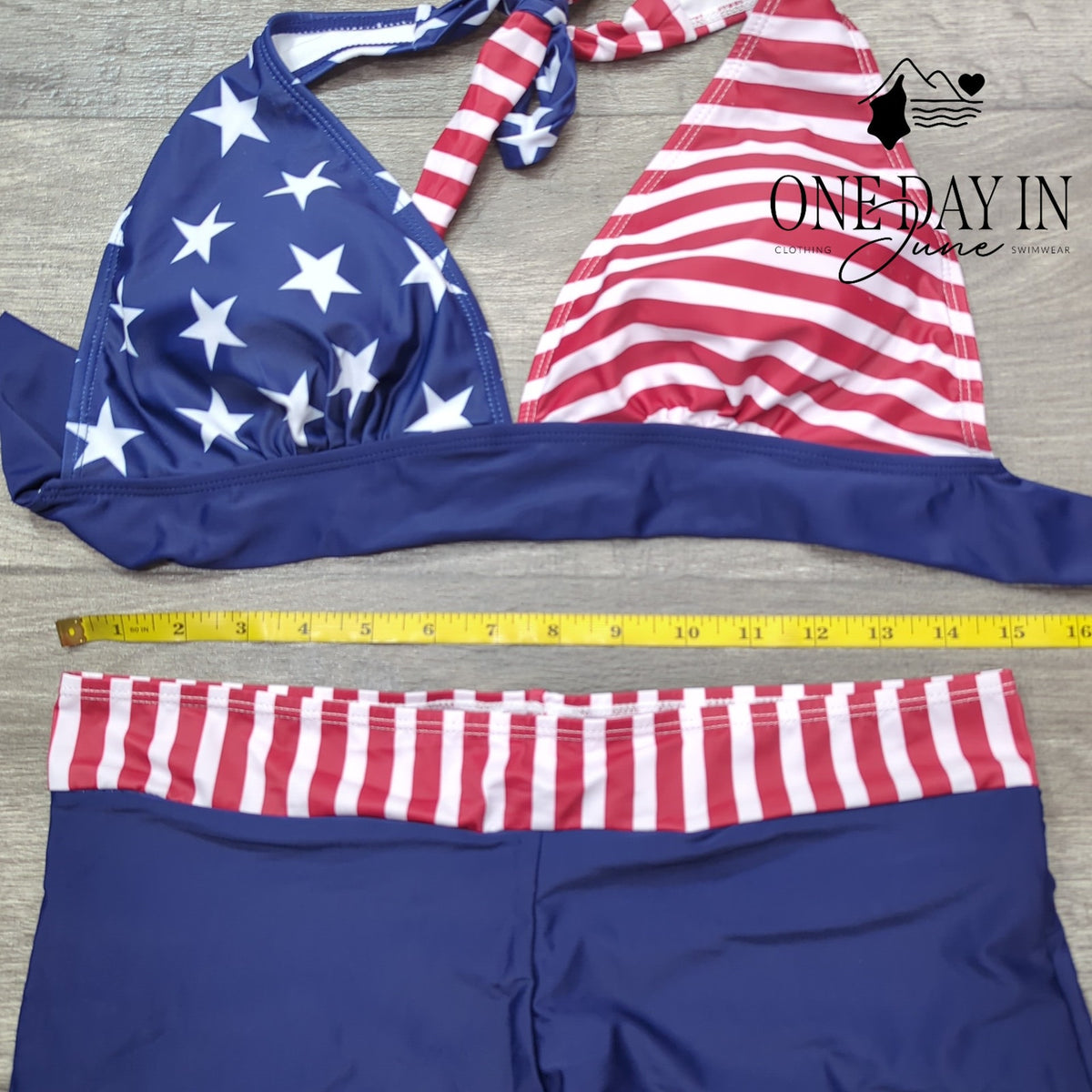 Adisputent American Flag Halter Bikini Swimsuit Boyshorts Red Blue Size L