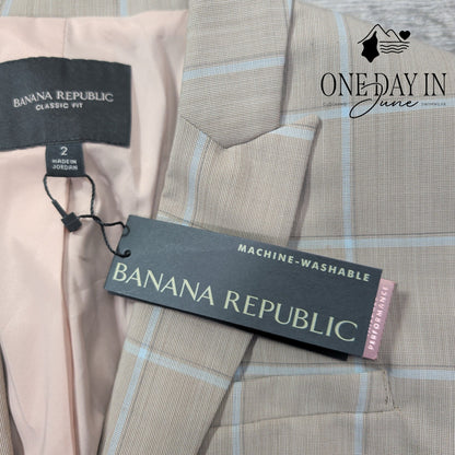Banana Republic Classic Fit Wool Blazer Beige Blue Windowpane Plaid NWT Size 2