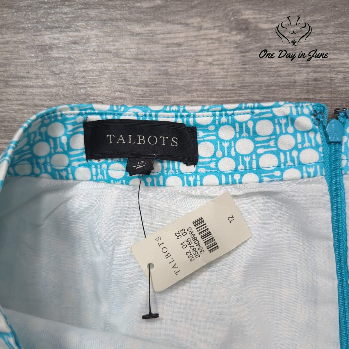 Talbots Pencil Skirt Turquoise Blue White Geometric Print NWT Size 12