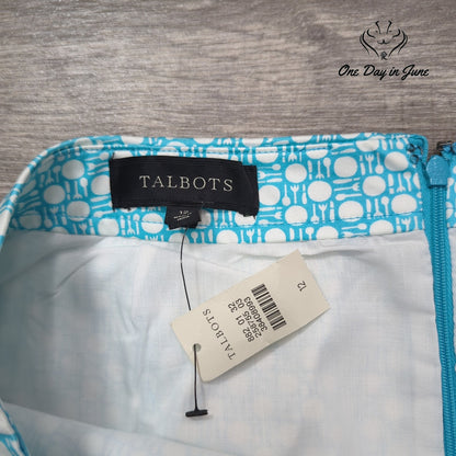 Talbots Pencil Skirt Turquoise Blue White Geometric Print NWT Size 12