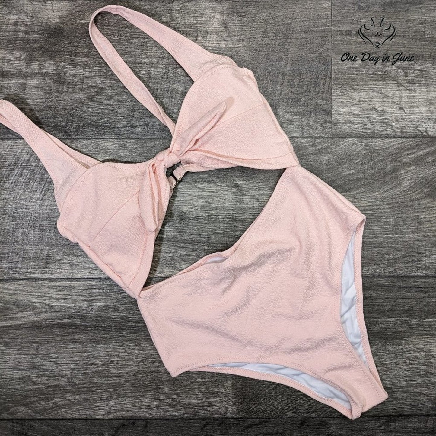 Tempt Me Knot Front Cut Out Textured One Piece Swimsuit Size M