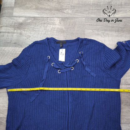 Lane Bryant Lace Up Grommet Knit Sweater Blue Plus NWT Size 22/24