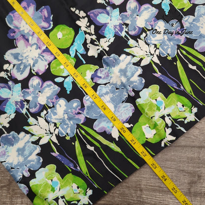 Kim Rogers Petite Floral Border Print Knee Length Skirt Blue Green NWT Size PL
