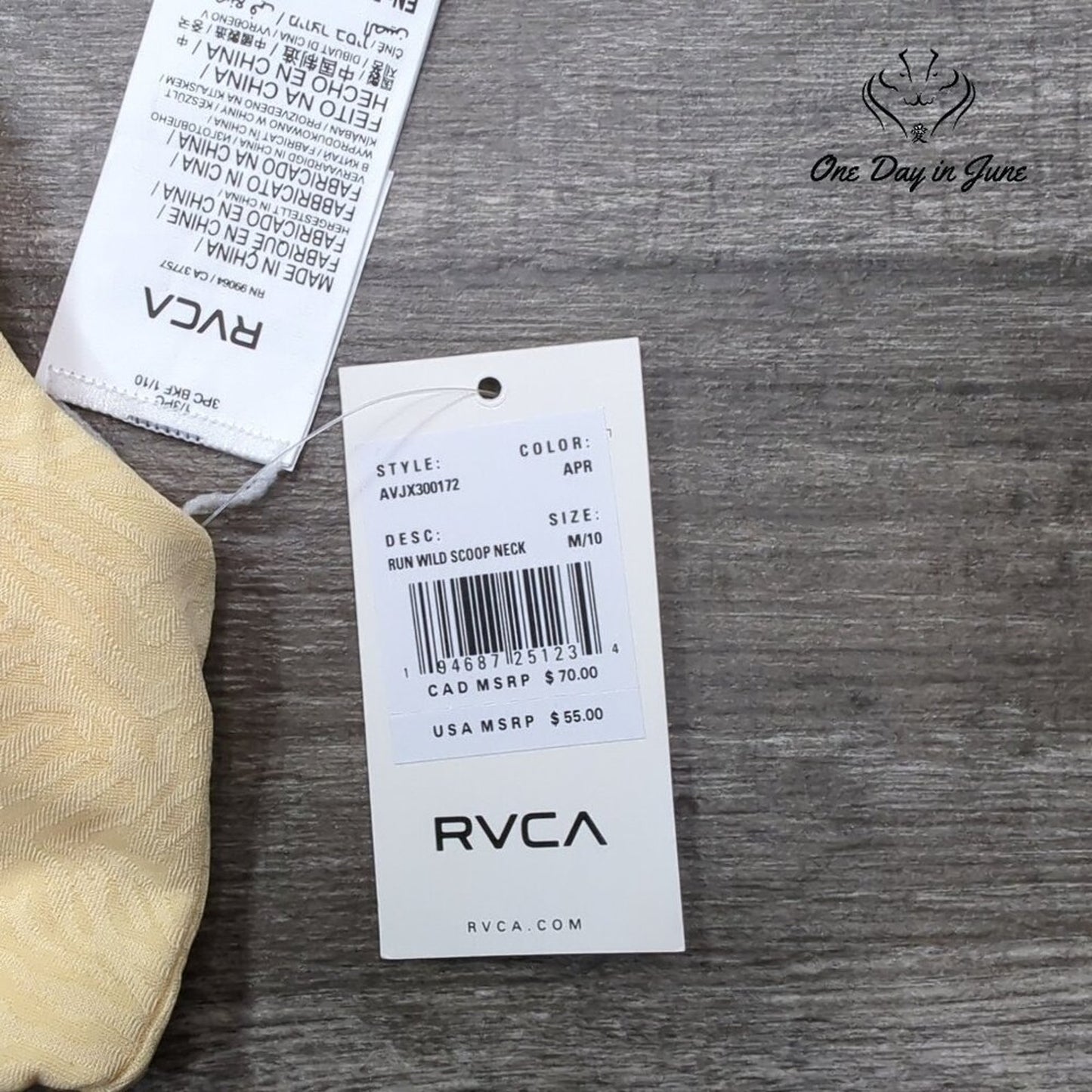 RVCA Run Wild Scoop Neck Bikini Top Size M